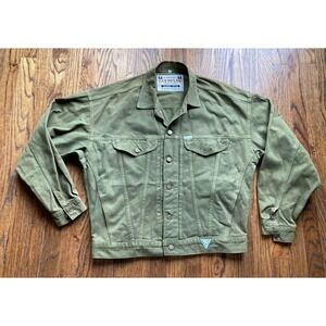Vintage GUESS Jacket Mens Size Large Army Green Trucker Twill USA Mad 80s 90s